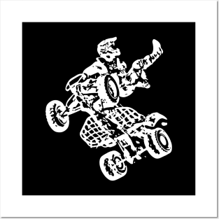 Quad Bike Freestyle White Sketch Art Posters and Art